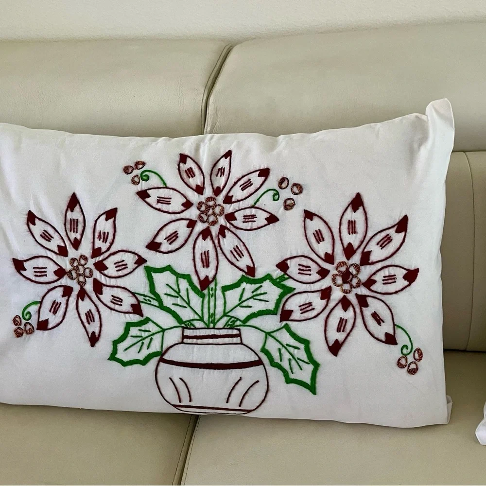 Festive Floral Embroidered Throw Pillows - Set of 2 18/25 Inches